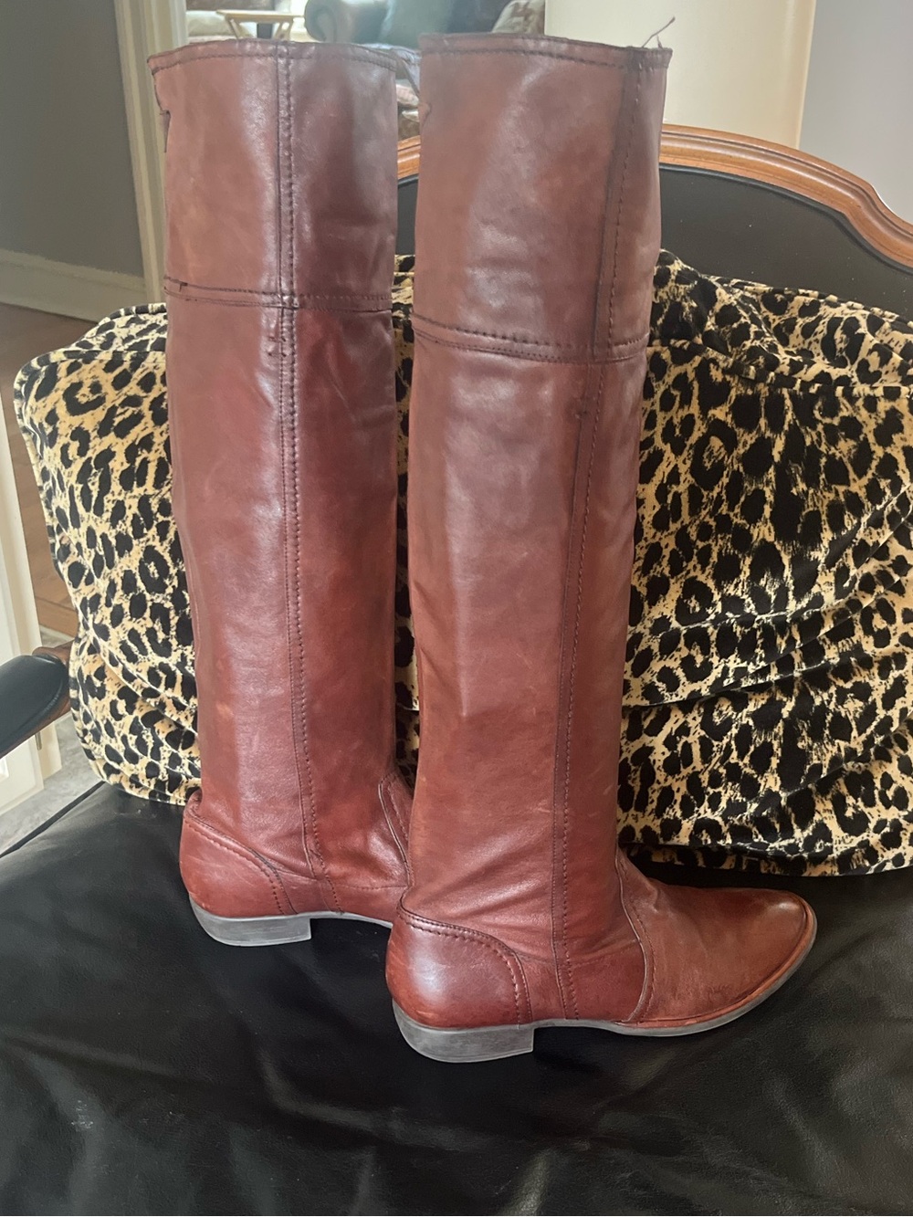 Nicole Women’s Brown Leather Tall Riding Boots Pull On Partial Zip SZ 7